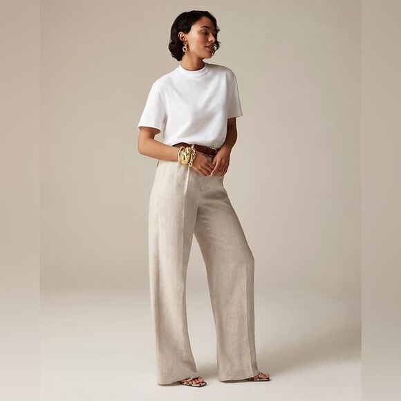 NWT J CREW Wide-leg Essential pant in linen in Natural - Picture 4 of 13
